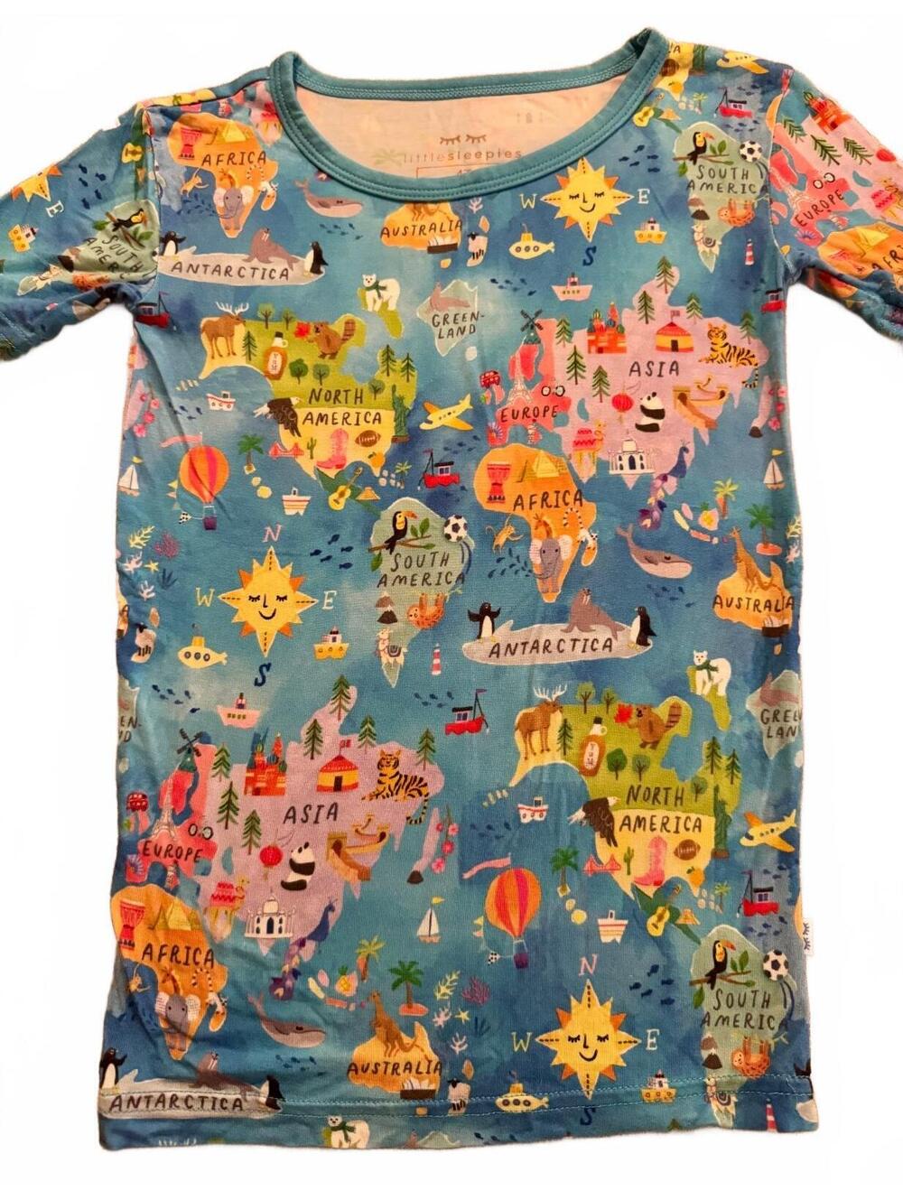 Little Sleepies 4T Kids Map Print Pajama Set with Short Sleeve Top and Pants - Picture 4 of 4